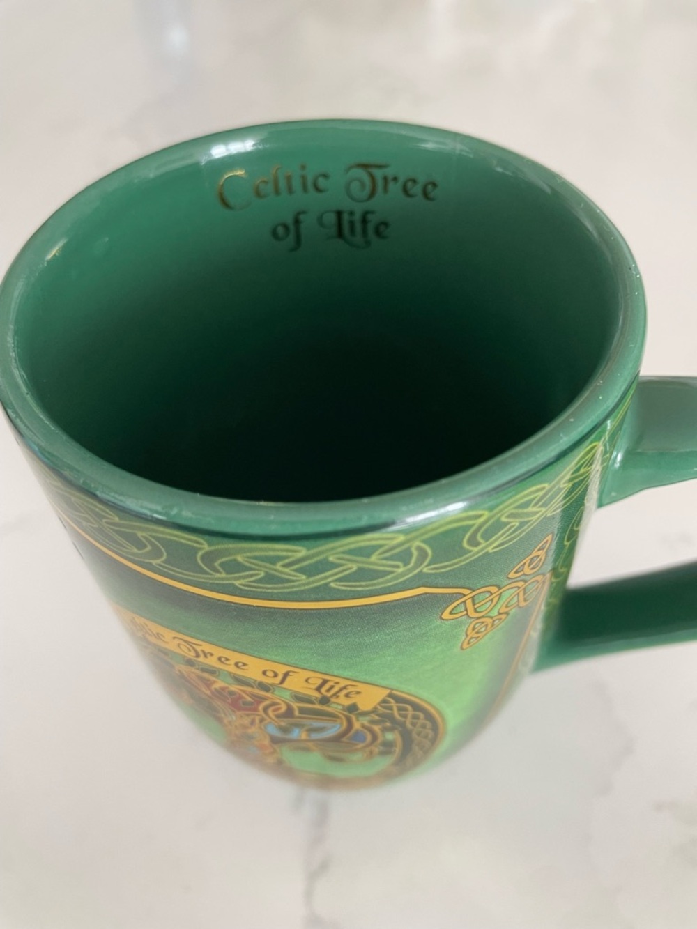 Green Celtic Tree of Life Ireland Ceramic Mug with Gold Accents - Picture 6 of 9